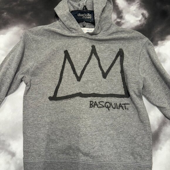 Gap Kids Junk Food Heather Gray Black Crown Basquiat Knit Pullover Hoodie Size M - Picture 1 of 4